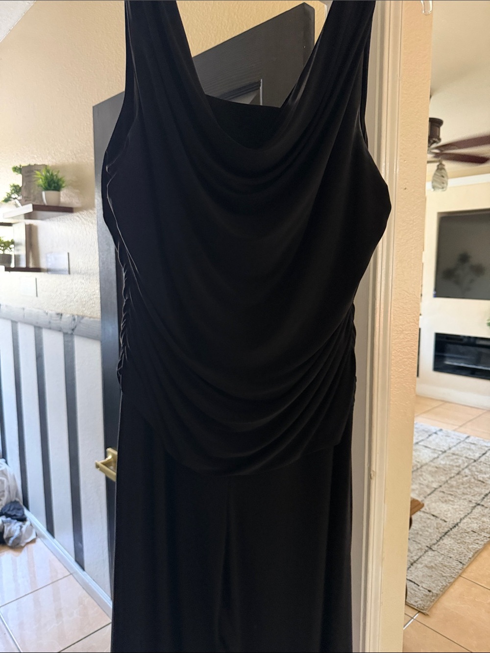 Black Draped Maxi Dress with Cowl Neck